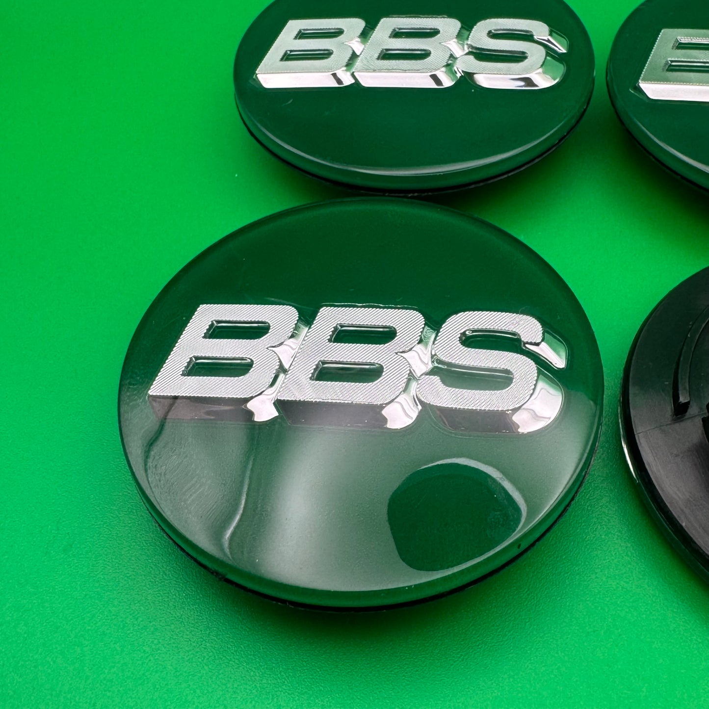 BBS RS LM rz center caps logos 3d 70mm green silver 56.24.073 set of 4