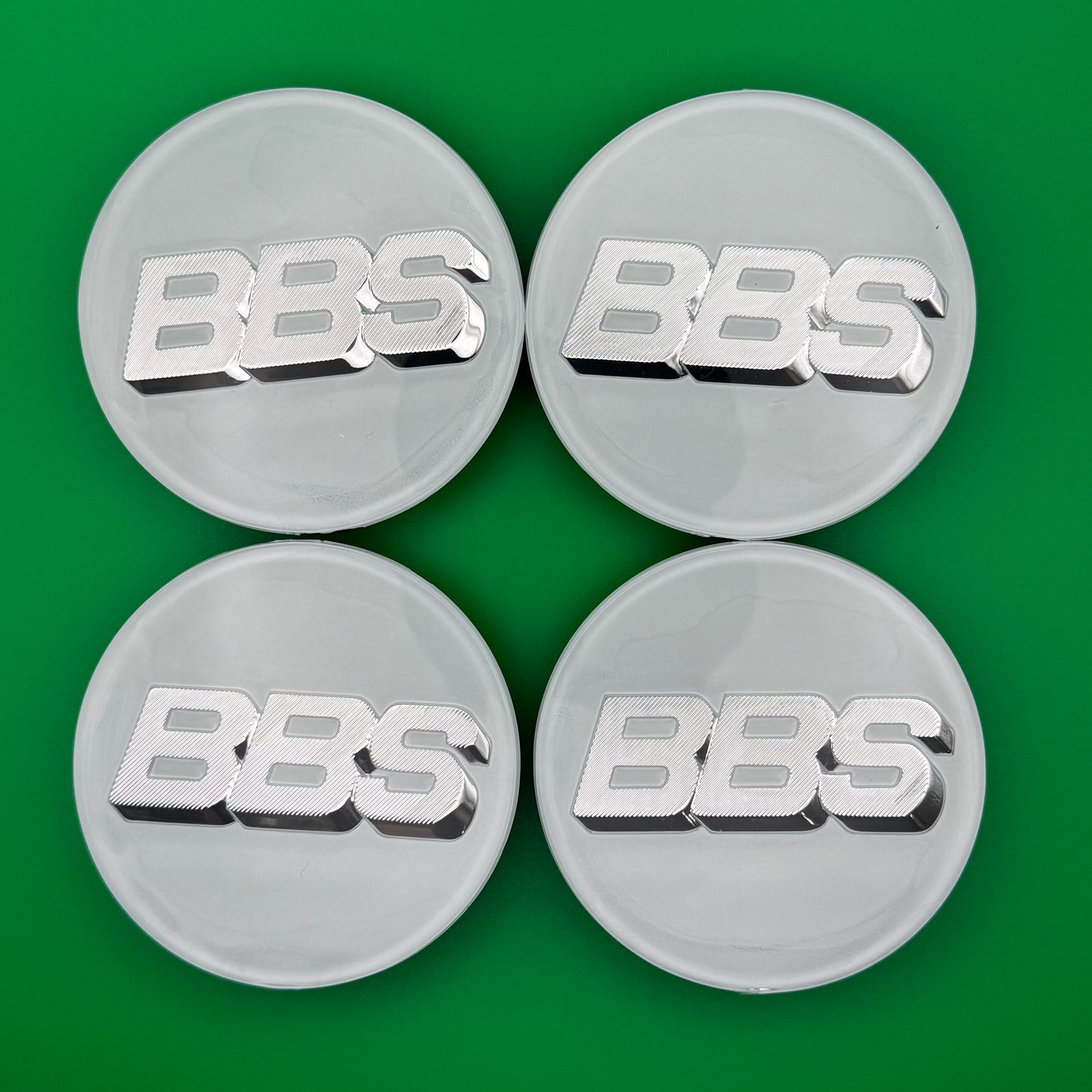 BBS RS LM rz center caps logos 3d 70mm white silver 09.24.030 set of 4