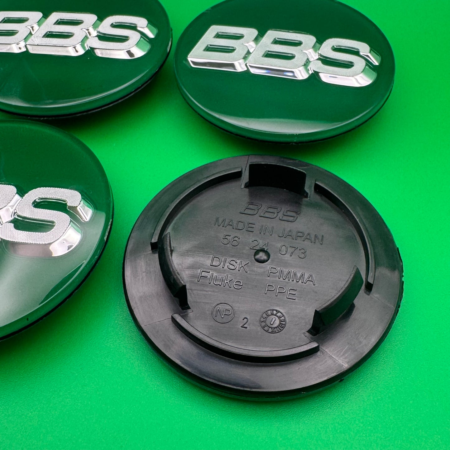 BBS RS LM rz center caps logos 3d 70mm green silver 56.24.073 set of 4