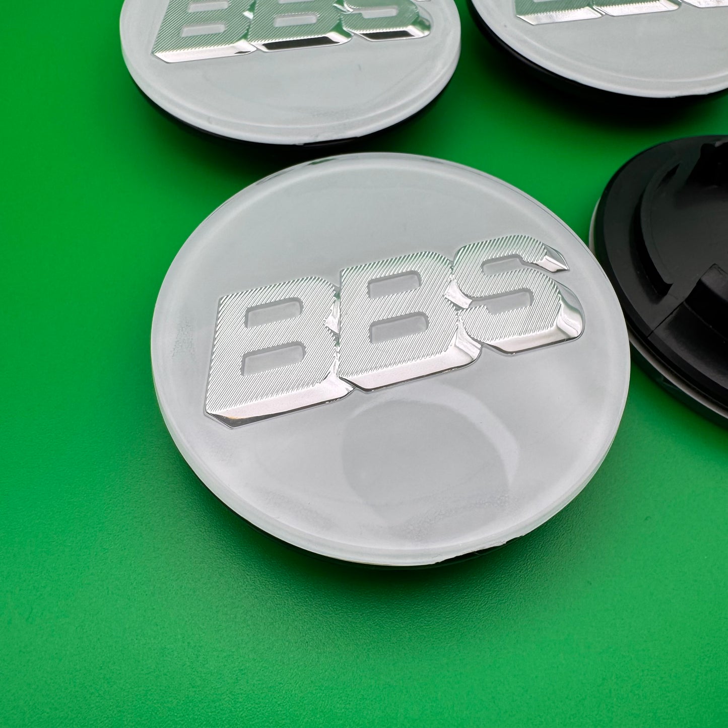 BBS RS LM rz center caps logos 3d 70mm white silver 09.24.030 set of 4