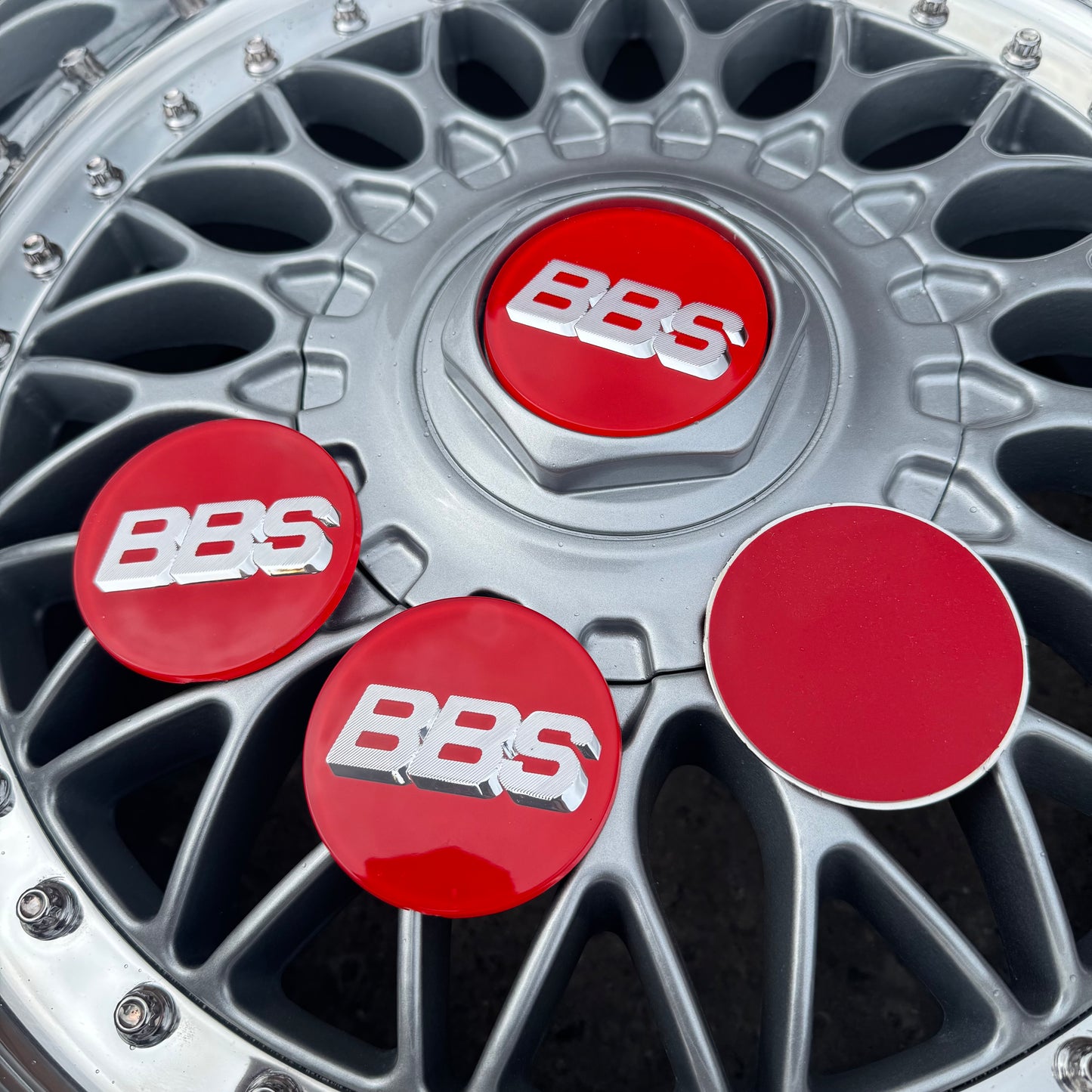 BBS RC090 logos stickers 70mm red/silver