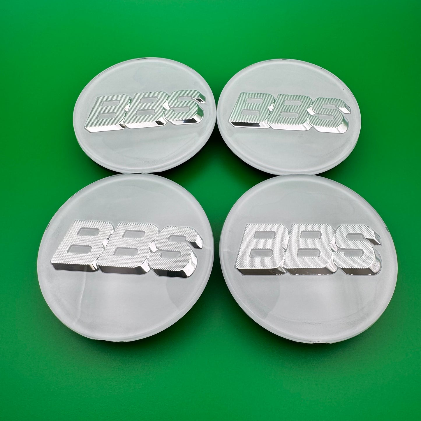 BBS RS LM rz center caps logos 3d 70mm white silver 09.24.030 set of 4