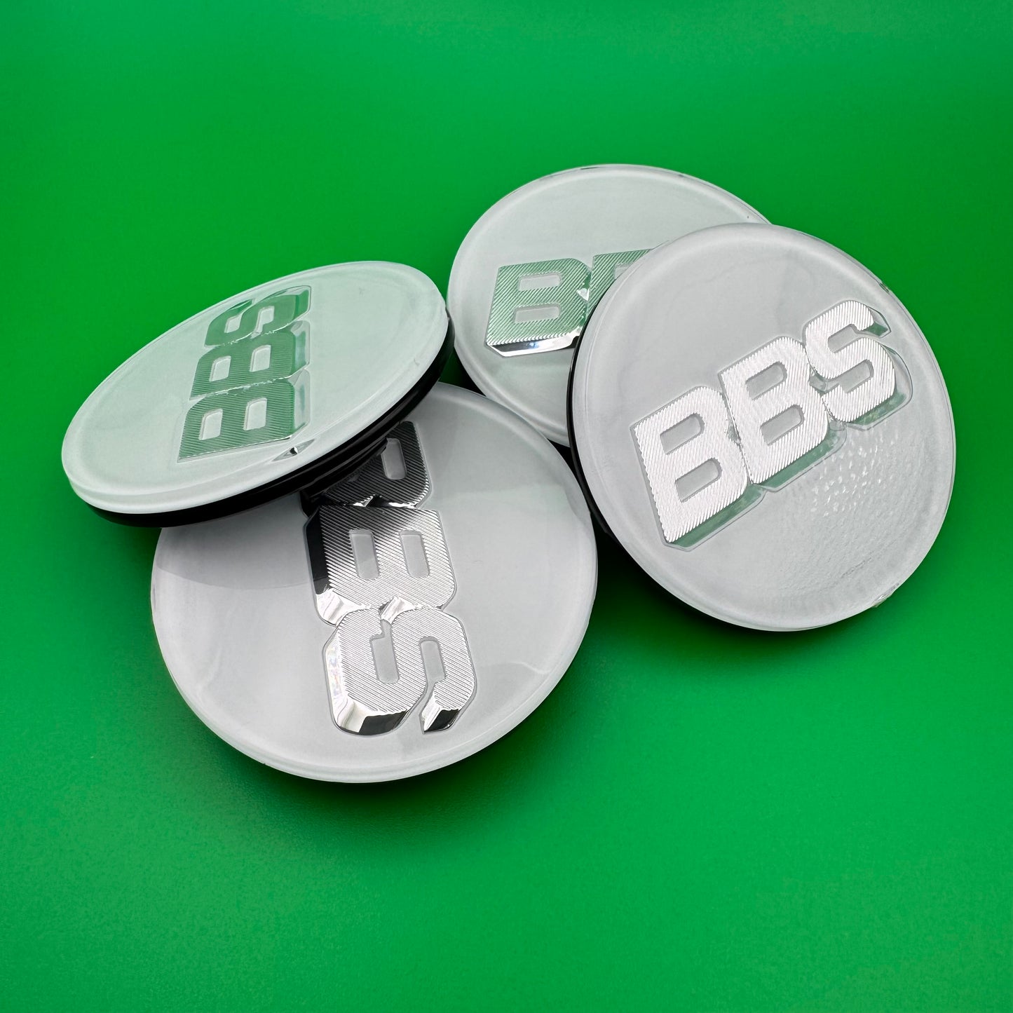 BBS RS LM rz center caps logos 3d 70mm white silver 09.24.030 set of 4