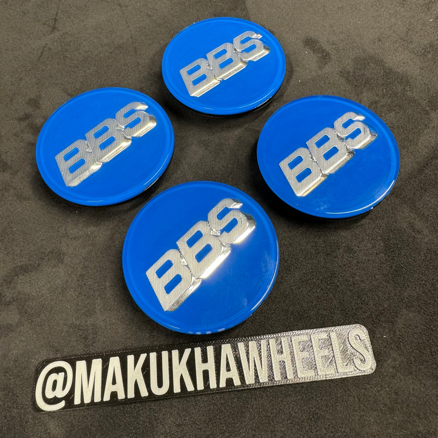 BBS RS LM rz center caps logos 3d 70mm blue silver 09.24.030 set of 4