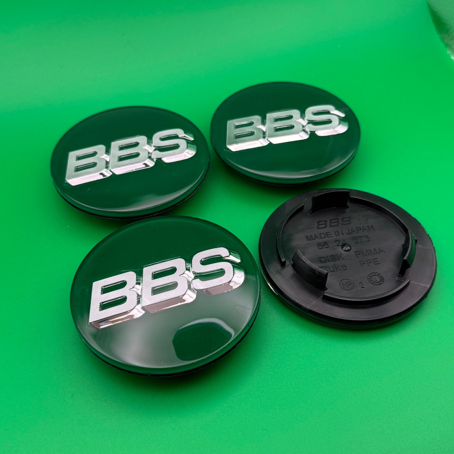 BBS RS LM rz center caps logos 3d 70mm green silver 56.24.073 set of 4