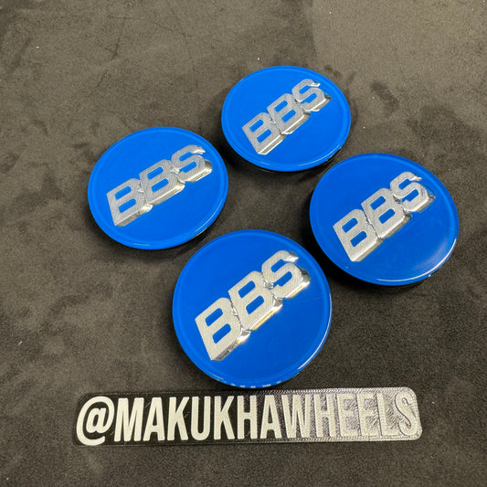 BBS RS LM rz center caps logos 3d 70mm blue silver 09.24.030 set of 4