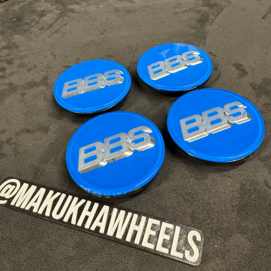 BBS RS LM rz center caps logos 3d 70mm blue silver 09.24.030 set of 4