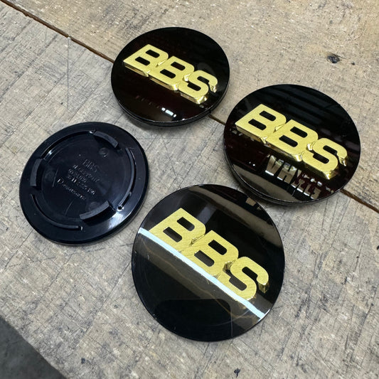 BBS RS LM rz center caps logos 3d 70mm black gold 09.24.030 set of 4