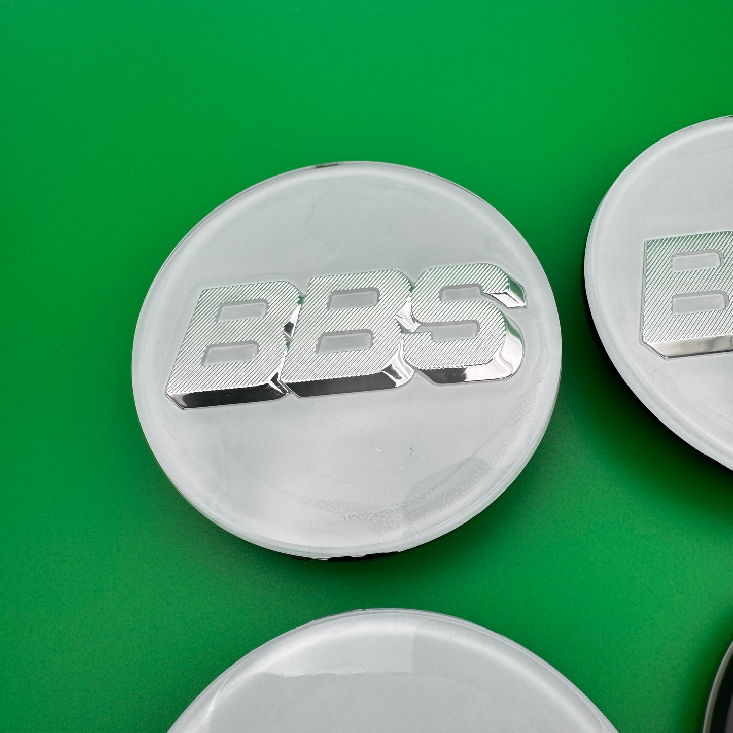 BBS RS LM rz center caps logos 3d 70mm white silver 09.24.030 set of 4