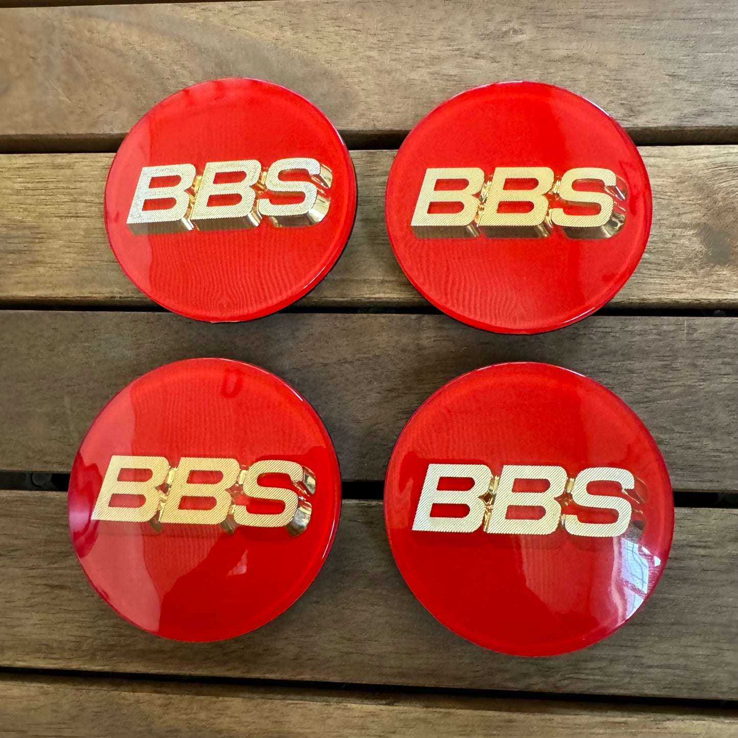 BBS RS LM rz center caps logos 3d 70mm red gold 56.24.073 set of 4
