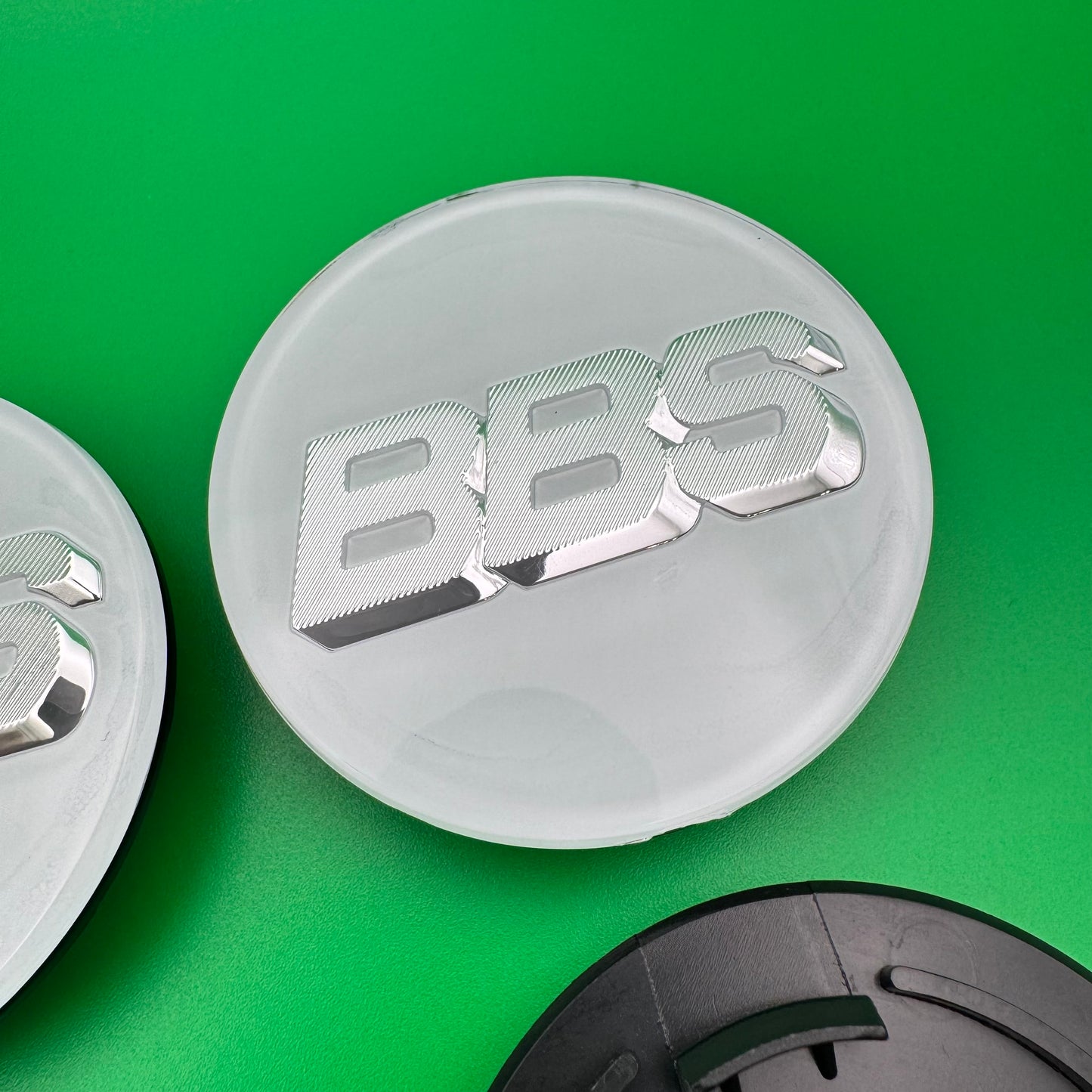 BBS RS LM rz center caps logos 3d 70mm white silver 09.24.030 set of 4