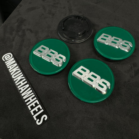 BBS RS LM rz center caps logos 3d 70mm green silver 09.24.030 set of 4