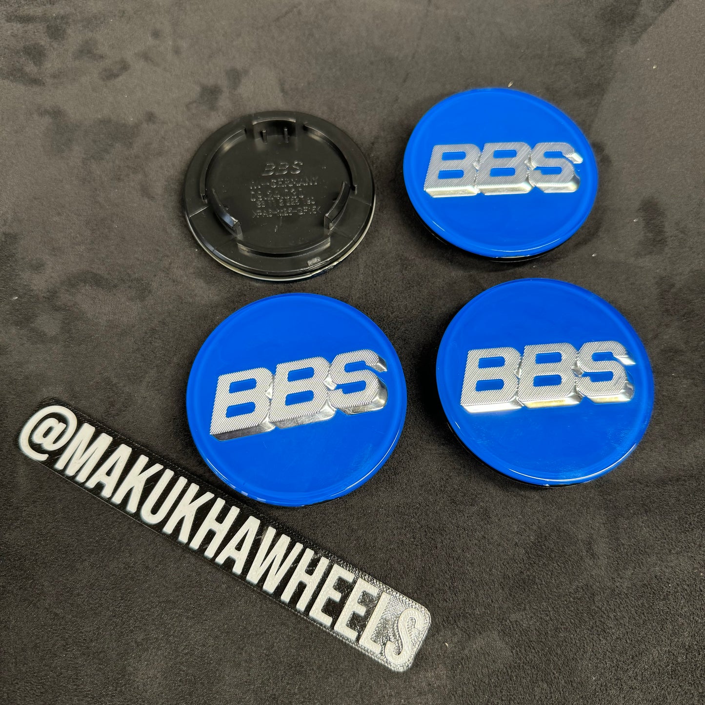 BBS RS LM rz center caps logos 3d 70mm blue silver 09.24.030 set of 4