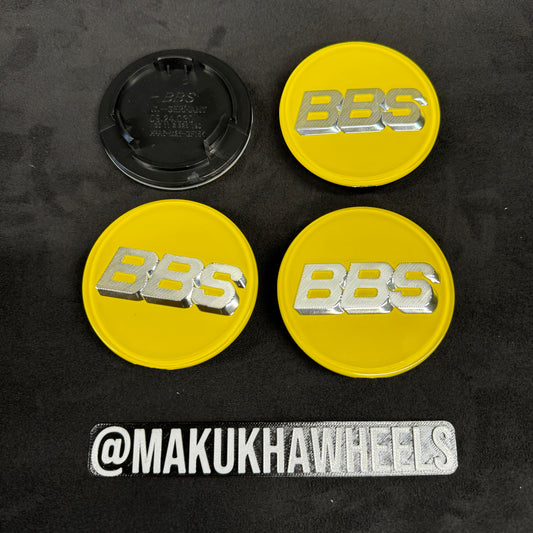 BBS RS LM rz center caps logos 3d 70mm yellow silver 09.24.030 set of 4