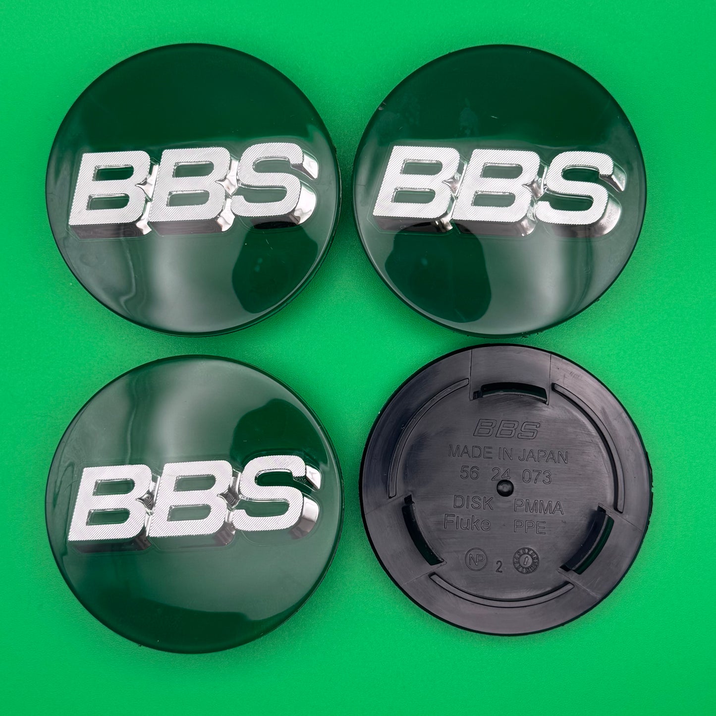 BBS RS LM rz center caps logos 3d 70mm green silver 56.24.073 set of 4