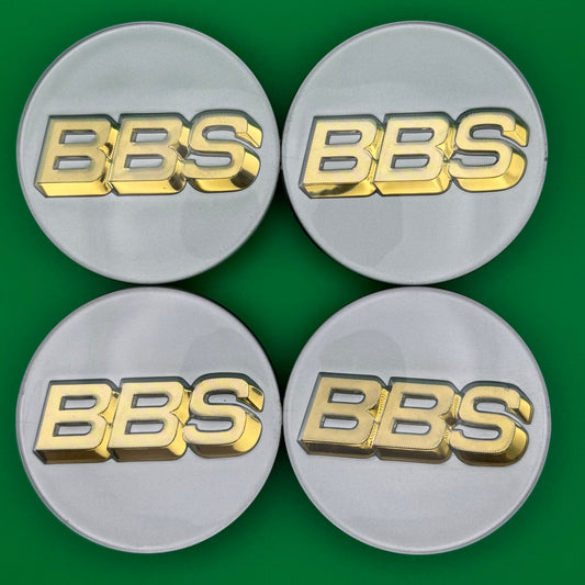 BBS RS LM rz center caps logos 3d 70mm platinum white gold 56.24.073 set of 4