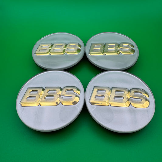 BBS RS LM rz center caps logos 3d 70mm platinum white gold 56.24.073 set of 4